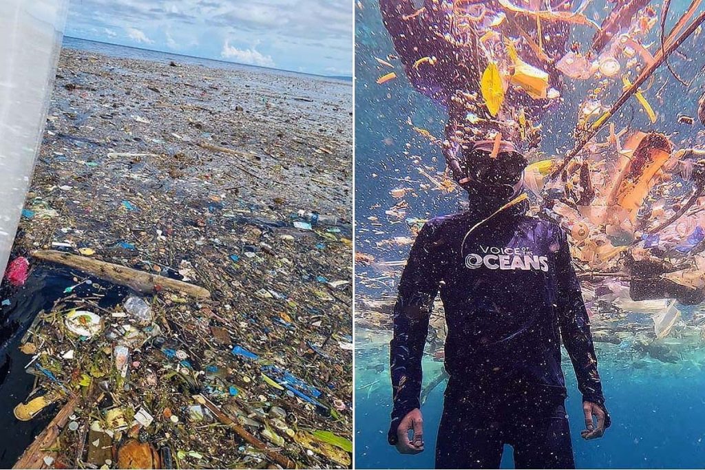 Família que viaja pelos oceanos encontra mar de plástico no Índico