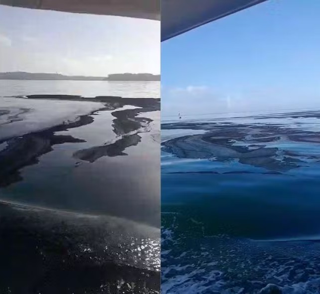 Mancha escura e oleosa é vista na Baía de Todos-os-Santos e chega até o Recôncavo Baiano